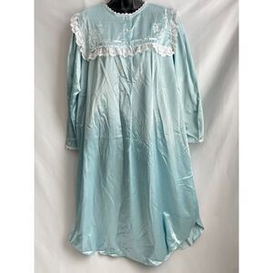 Vintage Erika Taylor Baby Blue Satin Grannycore Chemise Nightgown Lace Trim Sz S